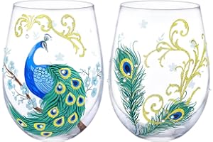 NymphFable Verres à Vin sans Pied Lot de 2 Paon Peints à la Main Cadeau Personnalisé pour Femmes Ami Famille 52CL