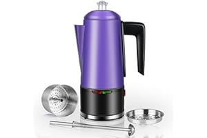 HOMOKUS Electric Coffee Percolator 12 CUPS Percolator Coffee Pot Stainless Steel Percolator Coffee Maker with Clear Knob Cool-touch Handle Auto Keep Warm Function (Purple)