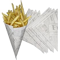 250 Conos De Papel Antigrasa 16cm - Diseño Periódico Para Patatas Fritas, Snacks Y Take Away