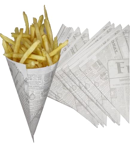 Sacchetti Di Carta Per Patatine Fritte 14x14x20 Cm - Coni Porta Cibo Antigrasso, 100 Pezzi