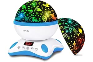 Moredig Dinosaurio Lampara Proyector Infantil, 360° Rotación Lampara Bebe con Temporizador y Control Remoto, 8 Modos Romántica Luz de La Noche, Regalo de Cumpleaños，Regalo Navidad