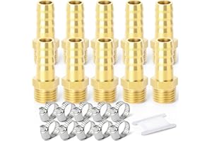 ERGAOBOY 10 Pezzi 10mm OD Barb a 1/4" Connettori BSP Maschio, Raccordi a Compressione con portagomma in Ottone