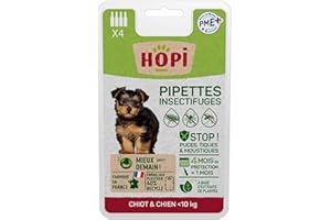 HOPI Pipette Anti Puces Chien et Chiot de Moins 10 kg - 4 Mois de Protection - Idéal pour repousser Les Puces, Les Tiques et Les Moustiques - Extraits de Plantes - Fabriqué en France