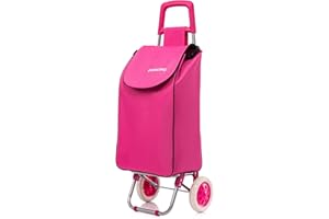 SHOPALONG Large Lightweight Shopping Trolley, Hard Wearing With Wheels Foldable Rolling Push Trolly, Grocery Cart Bag Flat-Pack Easy Storage 1.28kg 37Litre