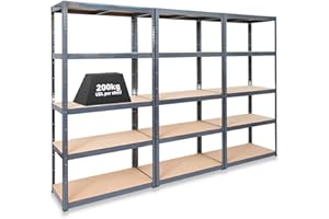 Storalex 3 Bay Extra Deep Garage Shelving Racking Units – UK’s Bestselling Garage Storage Shelves - 600mm Deep - 200kg Per Shelf (Evenly Distributed) - 5 Level Unit - Metal & MDF Boltless Assembly