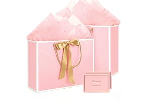 AMFUN 2ST Medium Rosa Presentpåse, Papperspresentpåse med 4 Förpackningar och 2 Kort, Presentpåsar med Handtag, Rosa Pappersp
