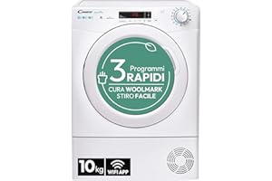 Candy Smart Pro CSOE H10A2DE-S Asciugatrice 10 Kg, Pompa di Calore, Libera Installazione, Controllo Remoto Avanzato, Connessa Wi-Fi, Classe A++, Bianca, 59,6x58,5x85