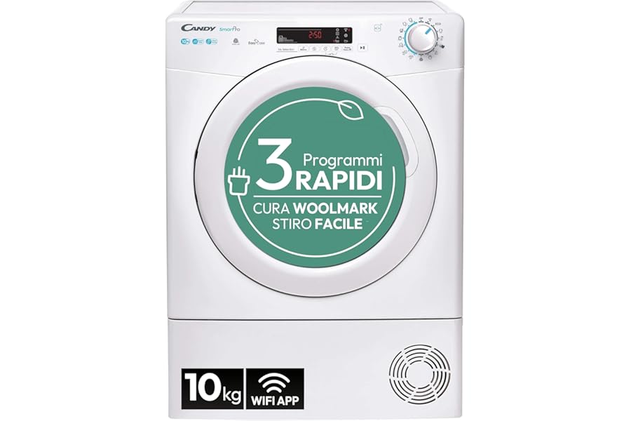 Candy Smart Pro 10 kg Heat Pump Dryer, Freestanding, Wi-Fi Connection, App Control, 59.6 x 58.5 x 85 cm, White - CSOE H10A2DE-S [Energy Efficiency Class E]