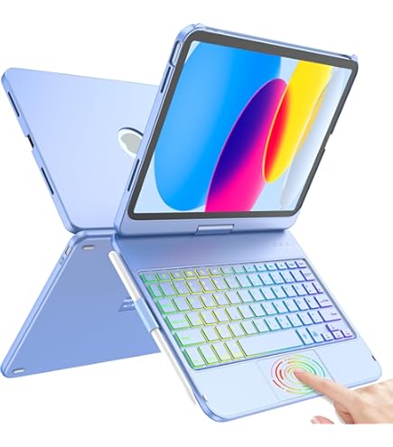 doqo Tastaturhülle für iPad Air 13 Zoll , iPad Pro 13 , iPad Pro 12,9 Mit Tastatur, 360° drehbar, mit Trackpad, 7-farbig hinterleuchtet und Stifthalter