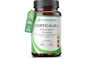 NUTRINATION Cortisol Reducing Supplements – 6-in-1 Cortisol Detox & Blocker with Ashwagandha, Rhodiola, L-Theanine, Ginseng, Bacopa & Black Pepper – Stress Support & Adrenal Balance – 90 Capsules 3 Month Supply