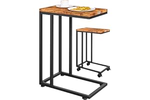 ‎CASARIA Casaria® Beistelltisch Holz Couch Schwarz 40kg Belastbarkeit 70cm Hoch 50x35cm Tisch Klein mit Rollen Laptop Kaffeetisch C Form Wohnzimmer Nachttisch Gestell aus Metall