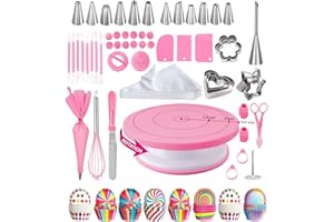 JEMKGEIK Kit Patisserie,Plateau Tournant Patisserie,Patisserie Accessoire,Ustensiles à Pâtisserie Inclure Plateau Tournant, Poche a Douille, Decoration Gateau Anniversaire (Couleur rose)
