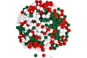 PROBUK 500 Pompones 10mm de Colores, Bolas de Pompones para Manualidades, Coloridas con Elástico Mullido Sintéticapompones Bola DIY para Sombreros Bufandas Guantes Zapatos(Verde + Blanco + Rojo)