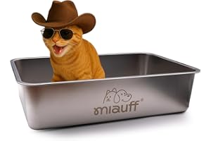 Miauff Stainless Steel Cat Litter Tray Open/High Rim 39 x 59 x 15 cm Large XXL - Hygienic, Odourproof Cat Litter Tray - Rustproof, Easy to Clean, Modern Design (Stainless Steel)