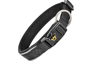 Rudelkönig Hundehalsband Paola - Verstellbares Hunde Halsband aus Nylon - Reflektierendes Hundehalsband mittelgroße Hunde in schwarz