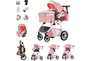 Zkiprm Baby Stroller 3-in-1, Travel System Includes Car Seat, Pushchair and Pram, Compact Stroller with Adjustable Armrests, Impact Protection, Landscape High Aluminum Frame