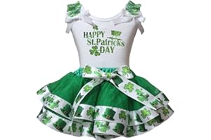 Petitebelle Happy St Patrick's Day White Shirt Green Clovers Petal Skirt Nb-8y