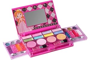 Playkidiz Mon Premier Coffre De Maquillage De Princesse,Cosmétique De Luxe Tout-en-Un pour Fille - Ensemble De Maquillage Filles - Palette De Maquillage Maquillage Enfant Fille avec Miroir (Lavable)