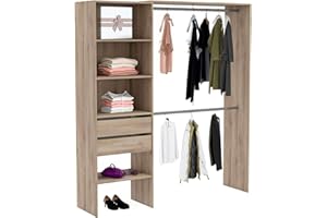 DEMEYERE Gran vestidor de madera con 2 armarios, 2 cajones y 5 nichos - Óptimo para dormitorio adulto - Color roble Kronberg - 185 x 205 x 45 cm