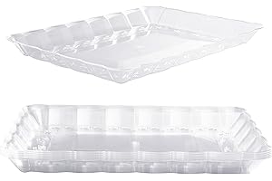 MATANA 6 Bandejas Grandes Rectangulares de Plástico para Aperitivos - Transparente, 32x24cm - Buffets, Bodas, Cumpleaños, Navidad, Fiestas - Resistentes y Reutilizables