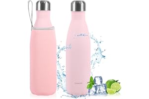 DONGQI Borraccia Termica in Acciaio Inox 500ml, Borraccia Sportiva Thermos Isolamento Sottovuoto a Doppia Parete per 24 Ore Fredde & 12 Calde, Senza BPA Borracce, per Sport, Campeggio, Yoga, Palestra (Rosa)