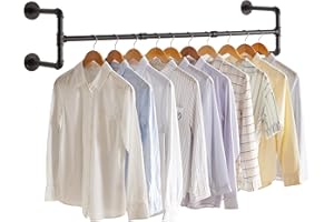 IBUYKE Wall Mounted Clothes Rail, 127cm Industrial Pipe Clothes Bar Rack, Heavy Duty Retro Wall Tidy Rail, Pipe Display Rails for Home Shops, Detachable Garment Hanging Storage Rail TYJ002H