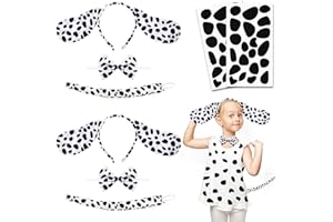 Hifot Dalmata Costume, Colletto Cravatta a Farfalla Coda Coniglietto Fascia per Capelli Dalmata Costume Halloween Carnevale per Adulti e Bambini