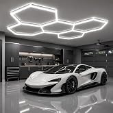 jiokfdn 5-Hex 192W Hexagonal LED Ceiling Lamp for Garage-25pcs Tube Lights, 23040LM 6500K Connectable LED Ceiling Tubes for W