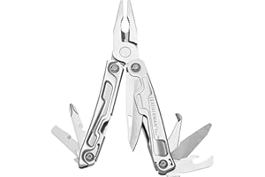 Leatherman Rev - Pince multifonctions 14 outils en 1, avec lame de couteau en acier inox, une lime à bois et bien plus encore ; fabriqué aux Etats-Unis, couleur gris acier, étui en nylon inclus