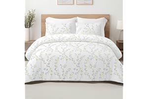 Exclusivo Mezcla Piumino letto Matrimoniale con 2 federe, Piumino trapuntato con motivo floreale per tutte le stagioni, leggero e caldo, 220x230 CM, Bianco