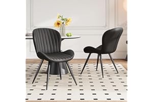 Hawthyhome Dining Chairs Set of 2 | Upholstered Fabric with Backrest, Metal Legs, Modern Kitchen & Dining Room Chairs • Black