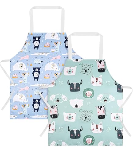 Tablier Enfant Réglable Dos Nu 2 Pièces – Rayé, Avec Poches – Pour Peinture Et Cuisine