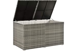 Juskys Scatola per cuscini Polyrattan Ikaria 950 L con coperchio con meccanismo di sollevamento e telo interno - Scatola per cuscini 145 x 82 x 79 cm per giardino - Scatola da giardino grigio-melange