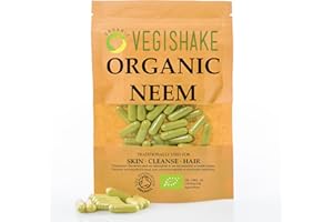 VEGISHAKE Organic Neem Leaf Azadirachta Indica HPMC Capsules Detox Immune Skin Care Vegan Halal Kosher (90 Capsules)