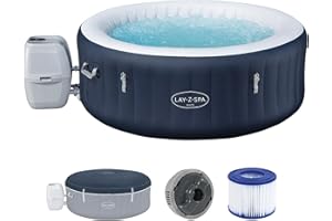 Bestway Lay-Z-SPA Energiespar-Whirlpool Miami AirJet, Ø 180 x 66 cm, 4 Personen, Heizung, Frostwächter, 120 AirJet-Düsen, Energiespardämmung, Thermo-Abdeckung, Dunkelblau