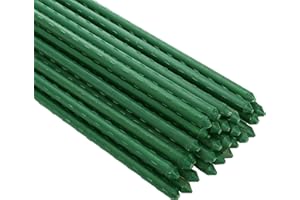 Frcctre 30 Pack 4 Ft Garden Stakes, 48 Inch Sturdy Green Plant Sticks, Plastic Coated Metal Tomato Stakes Support Plant Climbing Support for Tomatoes, Cucumber, Fences, Beans, Potted Plants