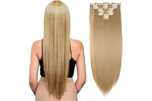 MY-LADY 26" Long Straight Clip in Hair Extensions Full Head 8Pcs 18Clips Ombre Colorful Synthetic Hair Clip in Hairpiece Ash Blonde
