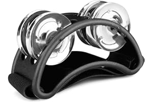 Flexzion Fußtamburin Percussion Schlaginstrument mit zweireihigen Stahlschellen, Musikinstrument Trommel für Kinder KTV Party Spielzeug Geschenk Sänger Sänger Cajon- & Gitarrenspieler, Schwarz