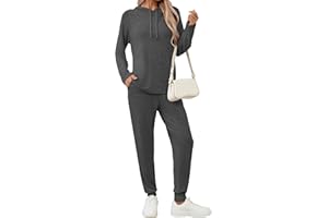 Famulily Long Sleeve Womens Tracksuit Sets Solid Color Drawstring Hoodies and Elastic Jogger Pants with Pockets S-XXL