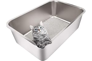 Yangbaga Cat Litter Tray 20"*14"*8" Stainless Steel, Odourless and Spacious Design for Easy Cleaning, Ideal for Large Cats, Multiple Pet Households, Rustproof with Non-Slip Base