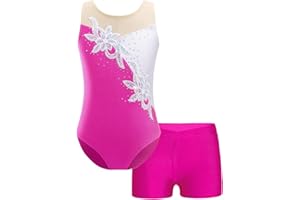 ranrann Enfant Fille Justaucorps Gymnastique sans Manche Strass Paillette Brillant avec Short Tenue Patinage Danse Costume Spectacle 5-16 Ans