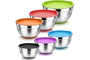 Herogo Lot de 6 bols mélangeurs en acier inoxydable avec couvercles hermétiques, bols de cuisine, sols en silicone antidérapants et marques de mesure, 0,8 l, 1,4 l, 1,7 l, 2,4 l, 4 l, 7,5 l