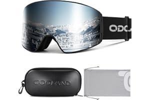 Odoland Kit di Maschera da Sci con Scatola, Maschera Snowboard Cilindrici Ampia Vista Anti-Nebbia Protezione UV, Occhiali da Sci per Uomo e Donna, Compatibile con Casco