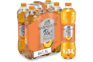 San Benedetto, Thè Freddo alla Pesca, 6x1,5 l Bevanda Dissetante Analcolica, Gusto Fruttato, Tappo Click, Senza Conservanti e Coloranti