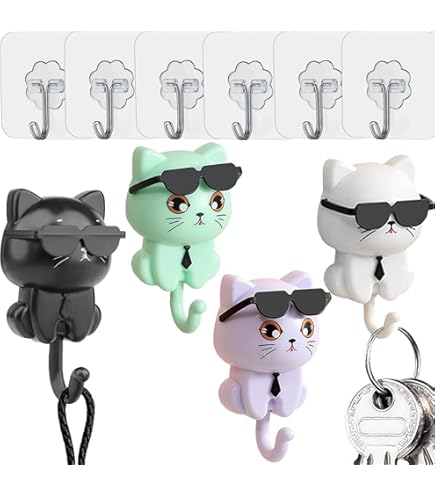 Ganci Adesivi A Forma Di Gatto - Set 6 Pezzi Per Appendere Asciugamani, Chiavi E Decorazione, Carico 1.5kg - Foto 12
