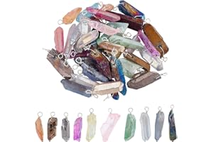 DICOSMETIC Colorful Natural Stone Charms Raw Stone Pendant Wire Wrapped Charms Irregularity Stone Pendant Gemstone Spiritual Pendant for Necklace Jewelry Making