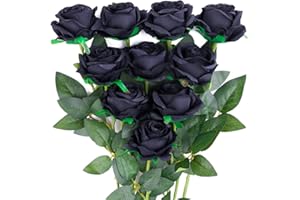 JUSTOYOU Bouquet di fiori di seta rosa artificiale Home Office Composizioni di nozze Nero (10 PZ)