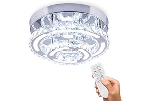 CXGLEAMING Modern Crystal Chandelier Ceiling Light Fittings Dimmable LED Ceiling Light Mini Round Flush Chandelier for Living Room Bedroom Bathroom Hallway Kitchen(Remote Control)