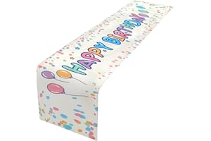 AFFEGIFTS Happy Birthday Table Runner Kids Party Decors with Polka Dot Colorful Balloons Stars Pattern Birthday Decorations 14 x 71 In Table Cloth