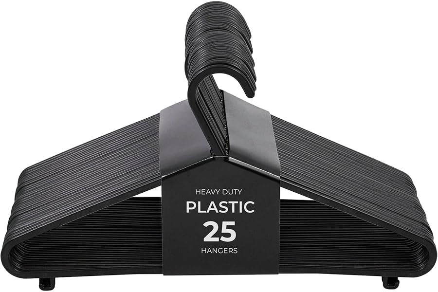 Roe Tenpo Coat Hangers, 25 Pack, Black | Adult Plastic Clothes Hangers for Clothes | Durable & Lightweight | Non-Slip, Space-Saving Design for Shirts, Jackets, Trousers & More (25 Pack)